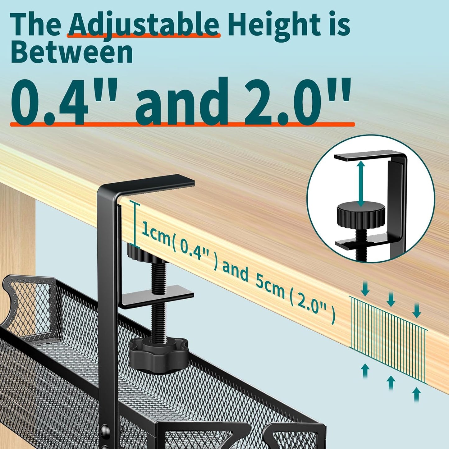 Under Desk Cable Management Tray Black, No Drill Desk Cable Wire Management Organizer with Clamp, PC Cord Organizer Accessories & Workspace for Office, Home