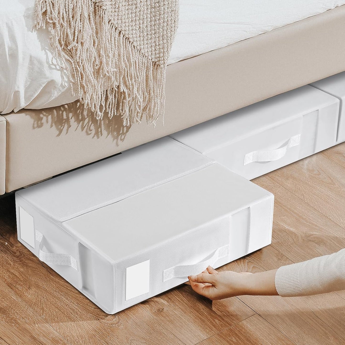 DIMJ Bed Sheet Organizers and Storage 6 Pack - Foldable Sheet Organizer for Linen Closet, Bedding Storage Box for organization, Sheets Set Holder for Blanket, Towel (King & Queen Size), White