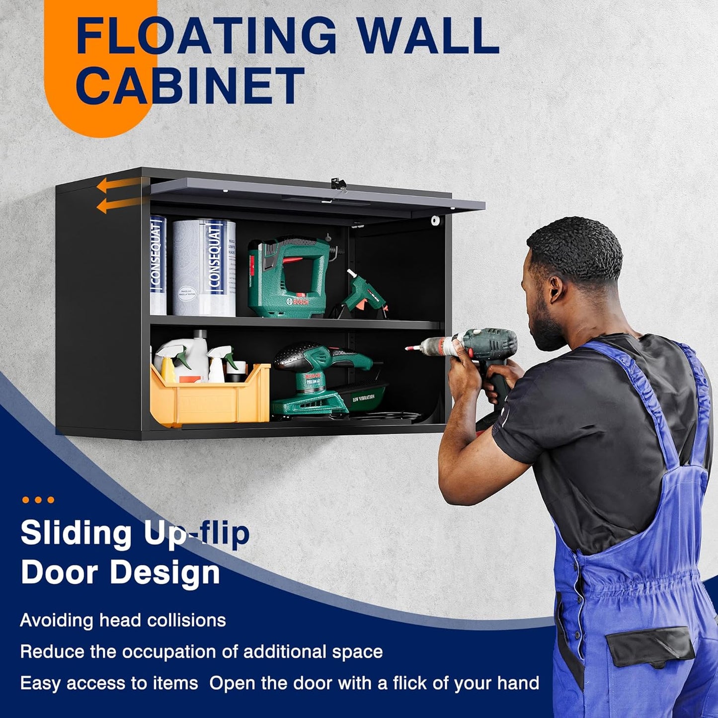 Yizosh Metal Wall Cabinet with Doors and Shelves, Wall Mounted Storage Cabinet for Garage, Basement, Kitchen, Warehouse (Black Gray, 21.6" H)