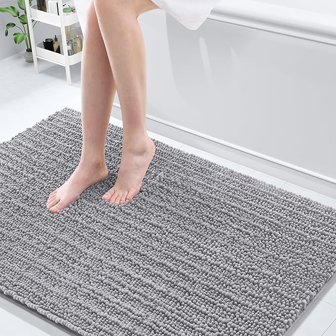 Arotive Luxury Chenille Bathroom Rug Mat, Extra Soft Thick Absorbent Shaggy Bath Rugs, Non-Slip Machine Wash Dry, Plush Bath Mats for Bathroom, Shower and Tub, 59x35, Grey
