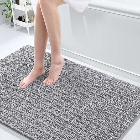 Arotive Luxury Chenille Bathroom Rug Mat, Extra Soft Thick Absorbent Shaggy Bath Rugs, Non-Slip Machine Wash Dry, Plush Bath Mats for Bathroom, Shower and Tub, 59x35, Grey