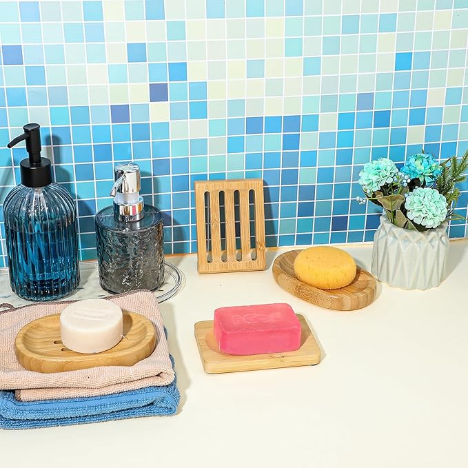 12 Pcs Bamboo Soap Dishes, Self-Draining Non-Slip Soap Saver, Wooden Soap Holder Tray, Shampoo Bar Holder for Bathroom, Kitchen (3 Size)