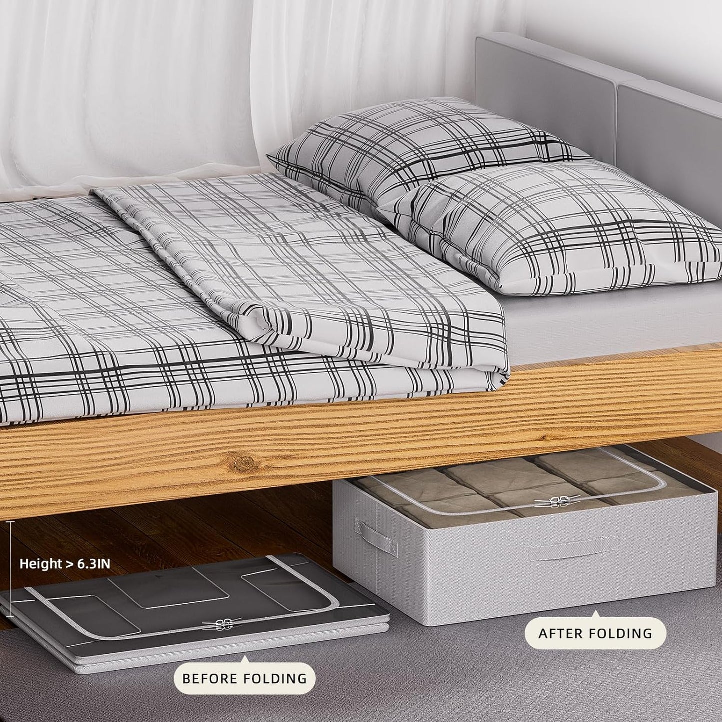 CYhom Under Bed Storage Bins Frame Storage Box Oxford Fabric Sturdy Underbed Container Foldable Stackable Large Capacity Clothes Organizer