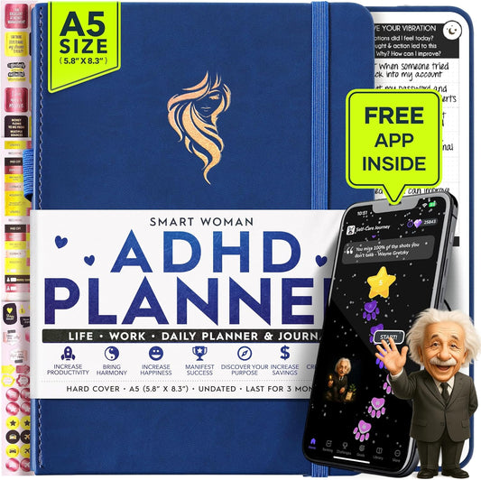 Adhd Daily Planner - A Self Care Personal Gratitude Journal to Increase Productivity and Success in Life & Work, Weekly & Monthly Undated Planner for Women and Men, Vision Board & Organizer + Stickers
