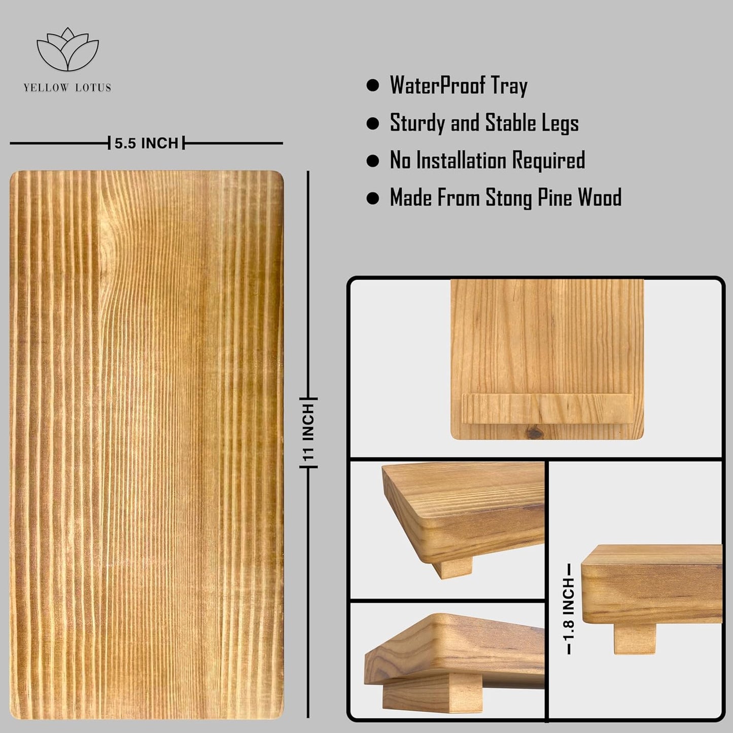 Dish Soap Tray for Kitchen Counter - 2 Pcs Bathroom Accessories Set, 11” Farmhouse Wooden Riser Display Stand, Bamboo Bar Soap Holder, Kitchen Soap Tray, Neutral Bathroom Decor, Brown