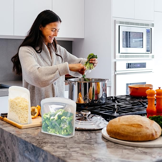 Elkanah Extra Large 116fl oz Silicone Bags Reusable Freezer Bags Silicone Gallon Bag Food Storage Bag Oven Bags Sous Vide, Microwave, Oven & Dishwasher safe