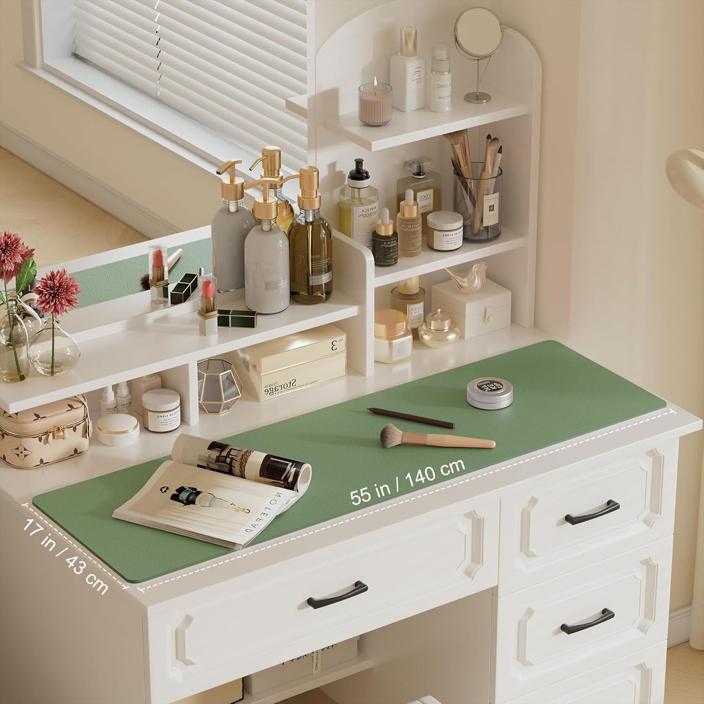 Aothia Leather Desk Pad Protector, Office Desk Mat, Large Mouse Pad, Laptop Desk Pad, Non-Slip PU Leather Desk Blotter, Waterproof Desk Writing Pad for Office and Home (Olive Green, 55" x 17")