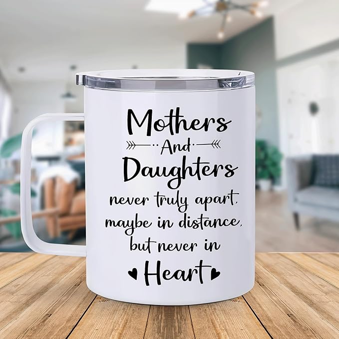 Hyturtle Mother Daughter Mug With Lid & Spoon Gifts on Christmas Birthday, 12oz Insulated Stainless Steel, Daughter Gifts from Mom, Mothers & Daughters, Long Distance Gift Ideas Coffee Tea White Cup