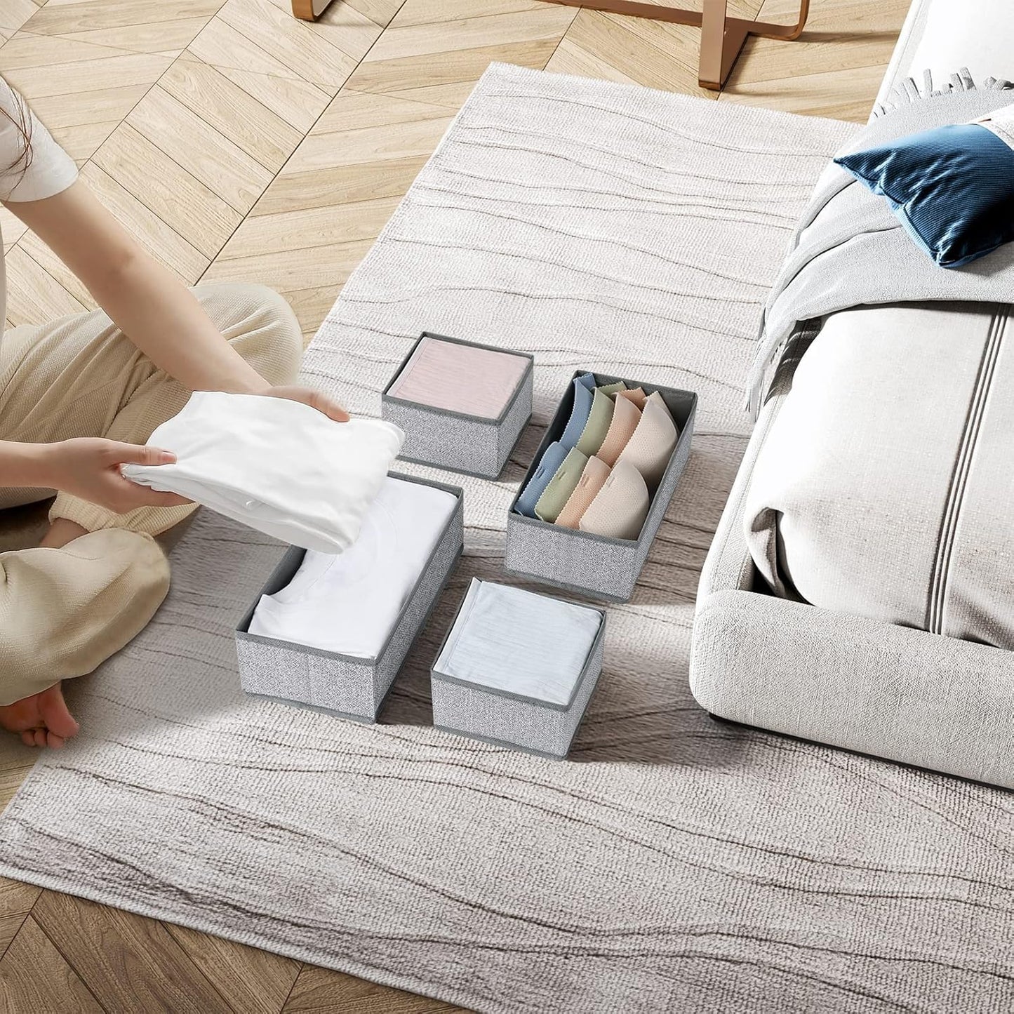 DIMJ Drawer Organizer Clothes Set of 8, Foldable Closet Drawer Bins, Underwear Drawer Organizer, Fabric Drawer Dividers for Baby Clothes, Socks, Belt, Tie (Blended)