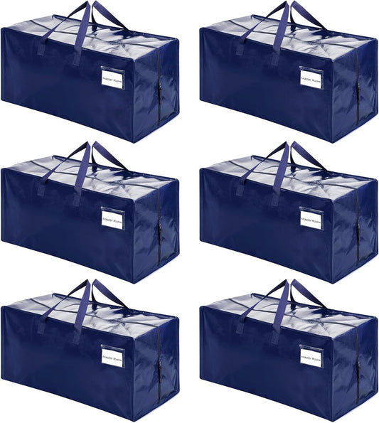 VENO 6 Pack Moving Bags w/Backpack Straps, Heavy Duty, Moving Boxes Alternative, Packing Supplies, Large Storage Totes for Dorm Room Essentials with Zipper for Clothes (Blue, 6 Pack)