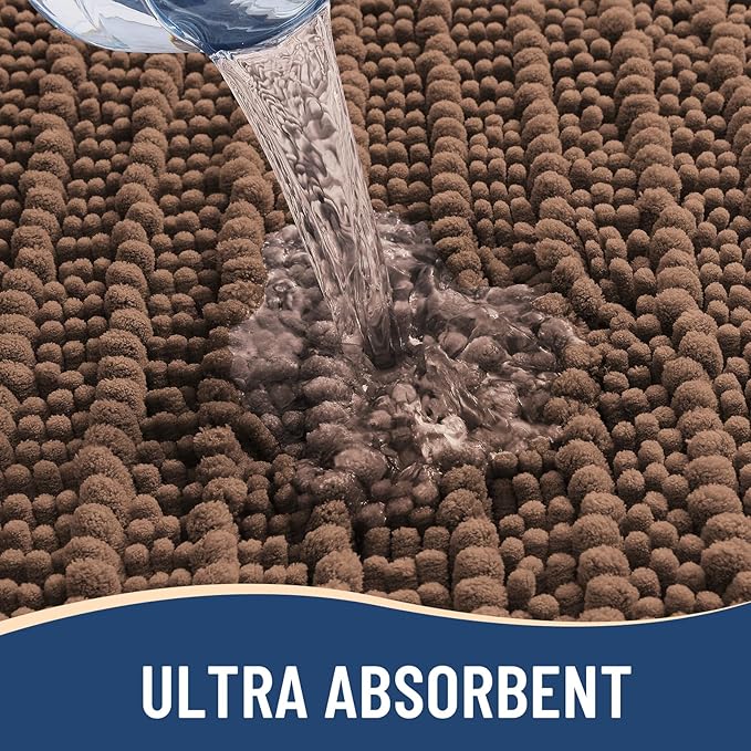 Arotive Luxury Chenille Bathroom Rug Mat, Extra Soft Thick Absorbent Shaggy Bath Rugs, Non-Slip Machine Wash Dry, Plush Bath Mats for Bathroom, Shower and Tub, 24x16, Mocha