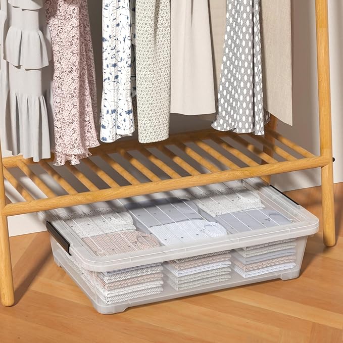 40 Quart Under Bed Plastic Storage Bins with Wheels, 3 Packs Clear Large Storage Container Box with Lids