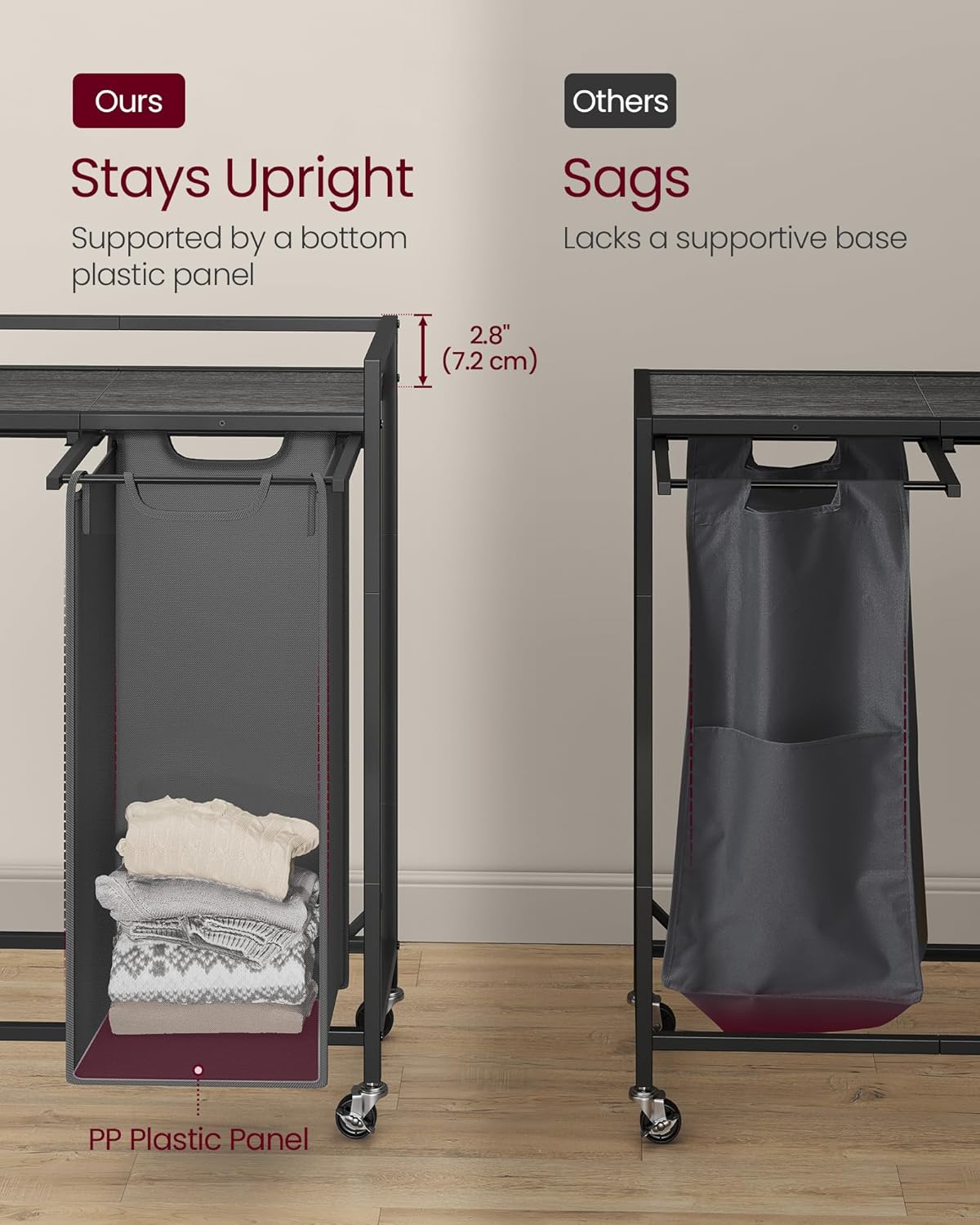 VASAGLE Laundry Sorter, 29 Gal. (110 L) Laundry Hamper Basket with 2 Compartments, Rolling Cart with Wheels, Shelf, Removable Bags, Pockets, Slate Gray and Charcoal Gray UBLH021G01