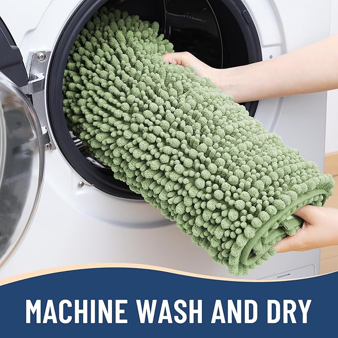 Arotive Luxury Chenille Bathroom Rug Mat, Extra Soft Thick Absorbent Shaggy Bath Rugs, Non-Slip Machine Wash Dry, Plush Bath Mats for Bathroom, Shower and Tub, 59x35, Sage Green