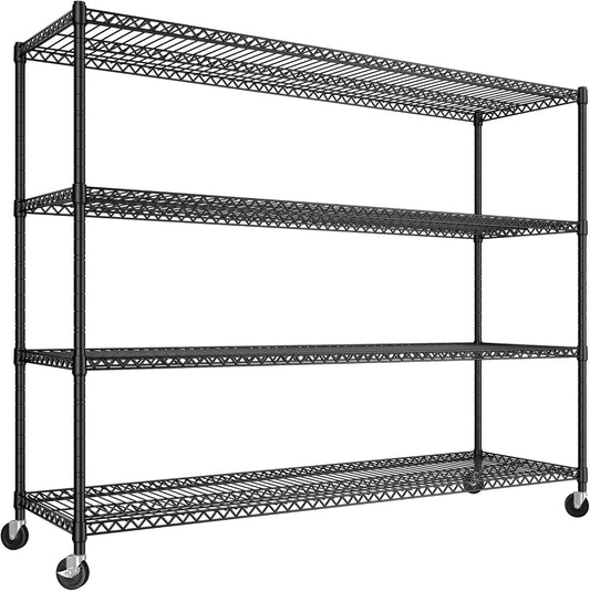 REIBII 60''W Storage Shelves 2399LBS Wire Shelving with Wheels Garage Shelving Heavy Duty Metal Shelves for Storage Rack Adjustable Shelf for Commercial Garage Kitchen, 60" W x 18" D x 65.5" H