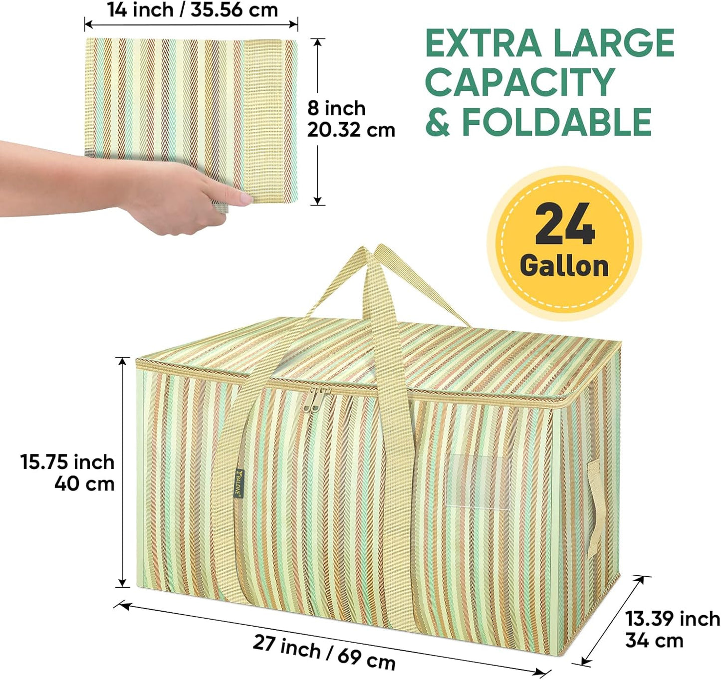 BALEINE 2-Pack Oversized Moving Bags with Reinforced Handles, Heavy-Duty Storage Tote for Clothes, Moving Supplies (Color Strip, 2-Pack)