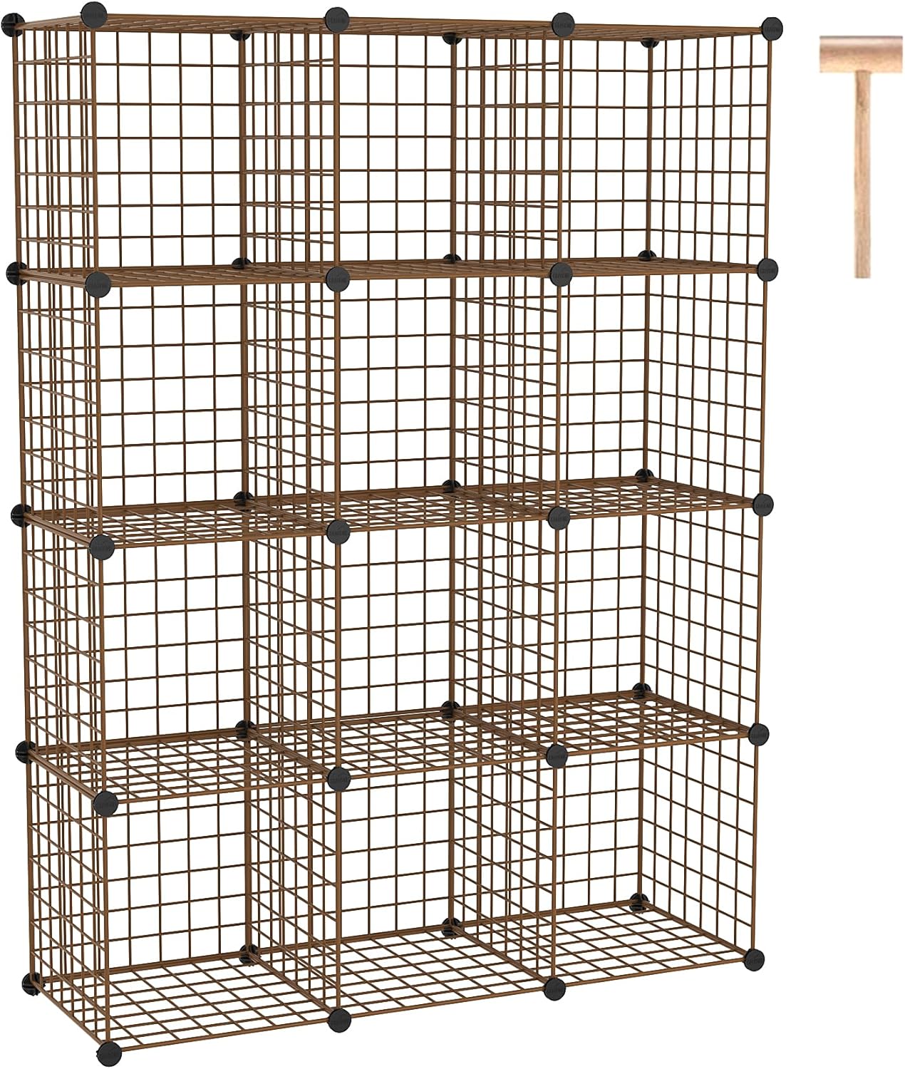 C&AHOME Wire Cube Storage, 12 - Cube Organizer Metal C Grids, Modular Shelves Units, Closet Organizer, Ideal for Home, Office, Living Room, 36.6”L x 12.4”W 48.4”H, Brown UWCS3012R
