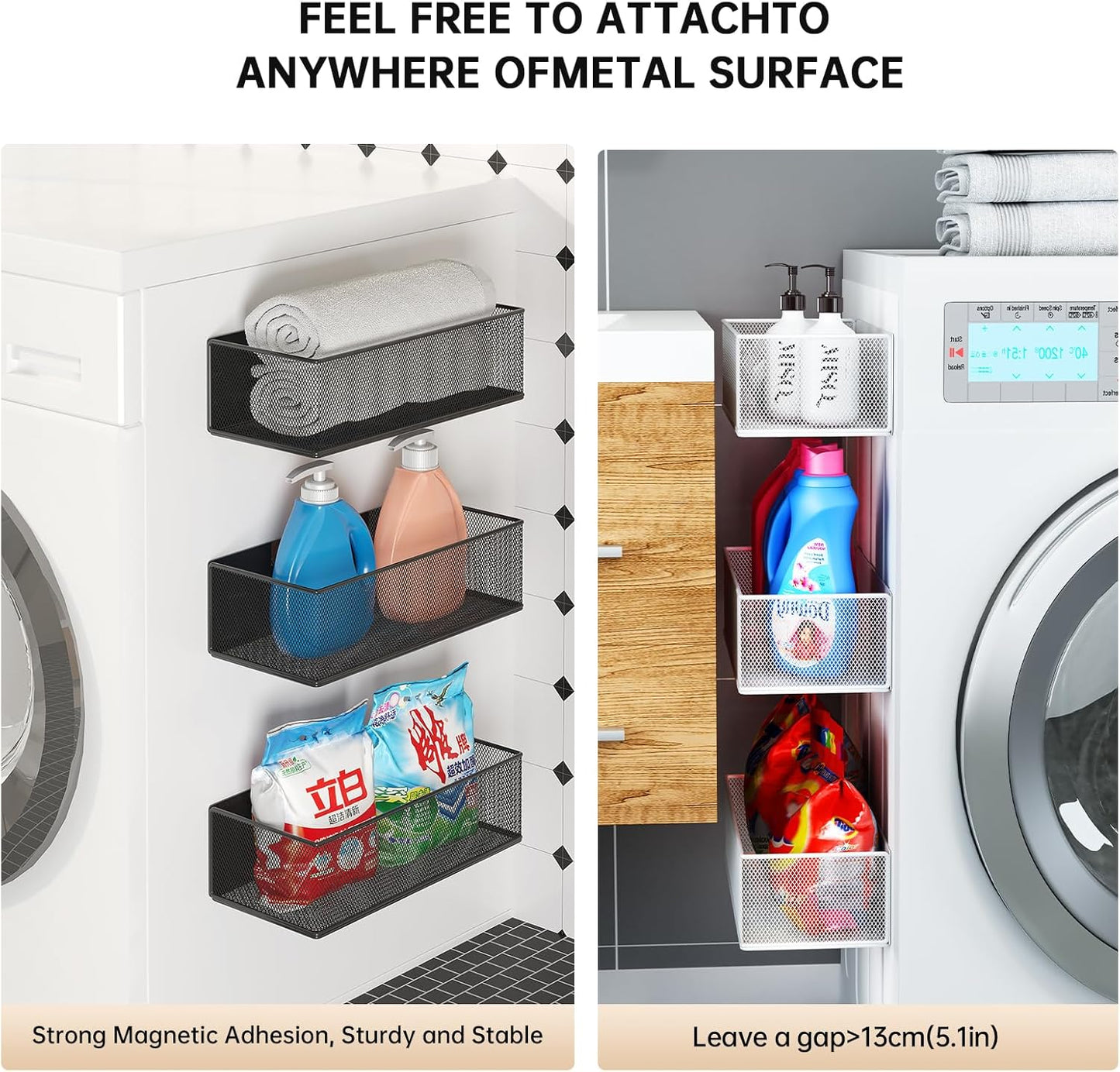 Magnetic Shelf for Washing Machine, Washer Dryer Shelf, Magnetic Lint Bin for Laundry Room, Spice Rack, Magnetic Basket Organizer for Laundry Kitchen, 1 Pack (Black, 10.63''L*4.72''W*3.03''H)