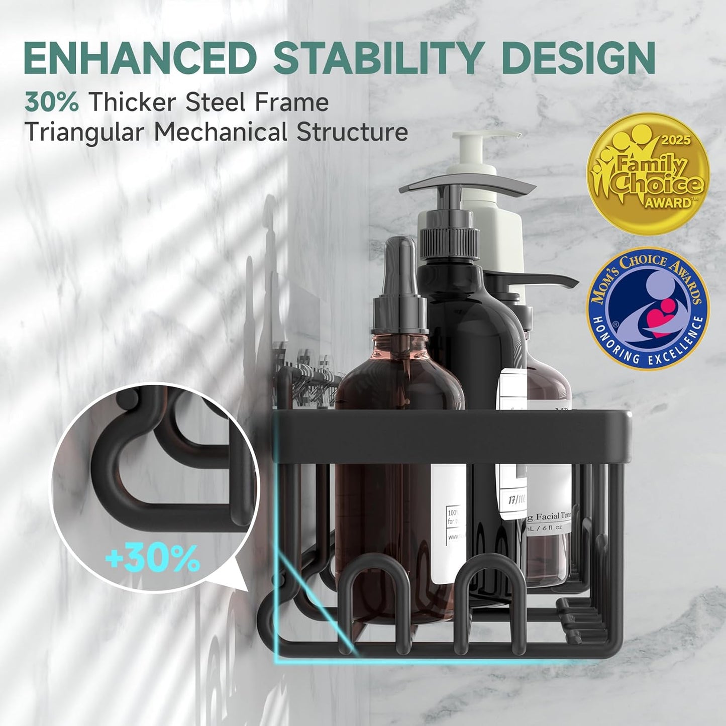 Veken Shower Caddy 6-Pack,Advanced Rustproof Design, No Drilling Adhesive Shelves Rack with Soap Holder, Large Capacity Bathroom Organizers and Storage, Wall-Mounted Kitchen & Home Decor