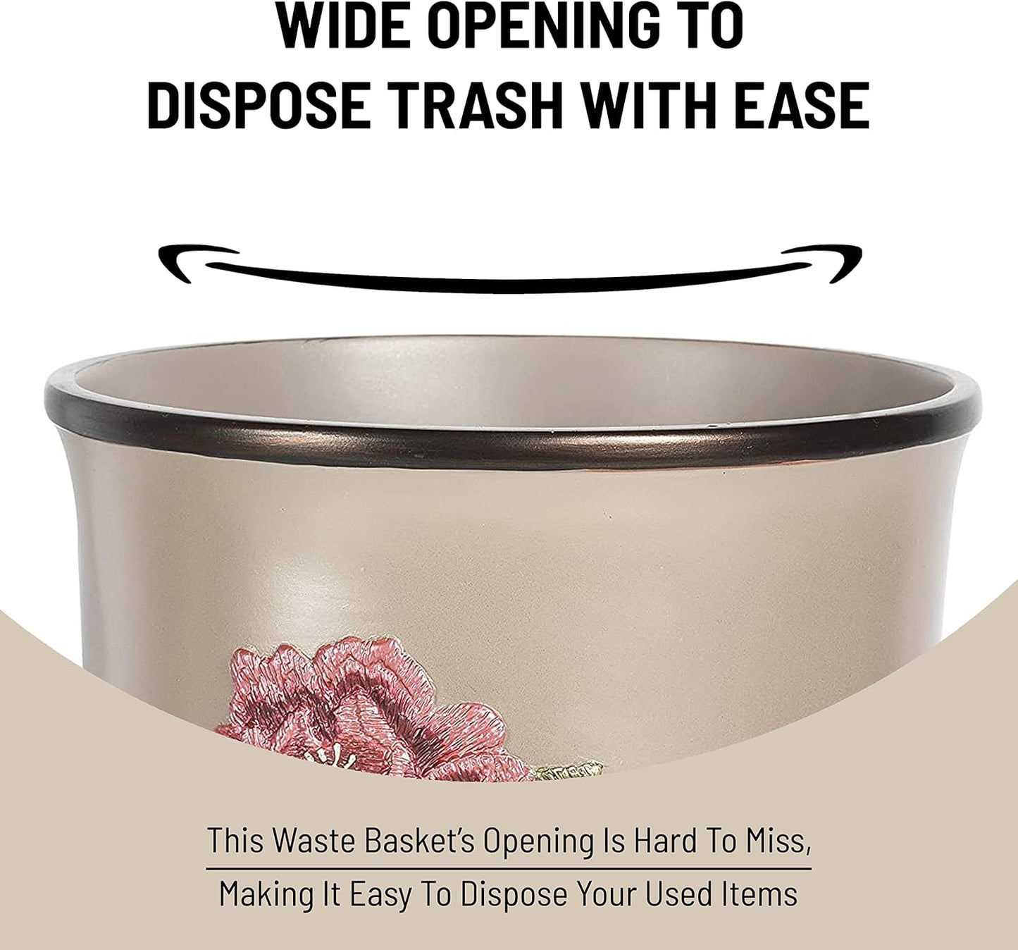 Zahari Home 2pc Larrisa Floral Bathroom Decor Set Waste Basket for Bathroom & Tissue Cover Modern Classic Contemporary Decor Stylish Unique Design Beautiful Bathroom Accessories Set