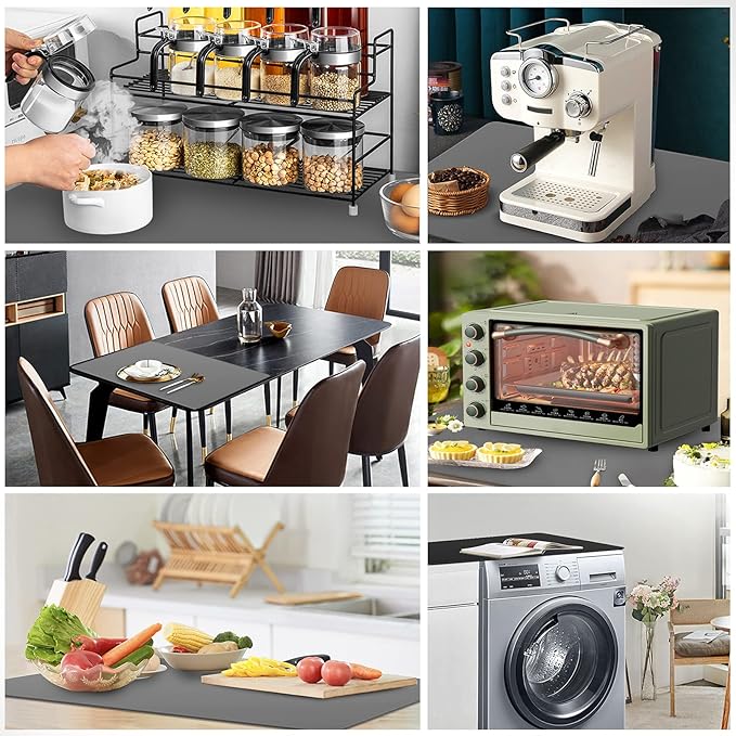 Ewen 25.6"x17.7"x0.08" Large Heat Resistant Silicone Mat for Kitchen Counter, 2mm Thick Countertop Protector Mat, Non-Stick Glass Top Stove Cover Pad for Appliances Coffee Maker Table Workbench Gray