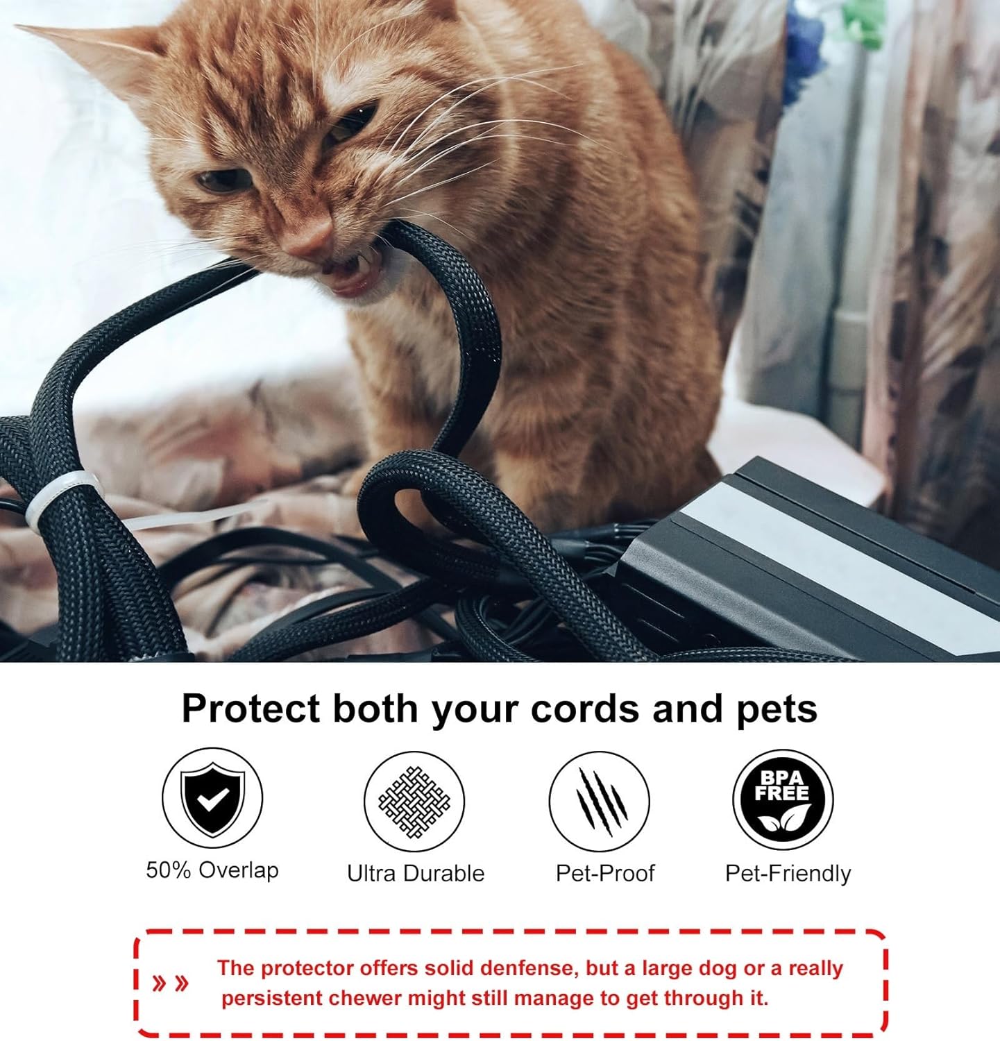 Secbolt Cord Protectors from Pets No Chew, 25ft - 1/2 inch Ultra Durable Cord Covers for Pets, Bite-Resistant Cable and Wire Protector for Cats, Dogs, Rabbits - Black