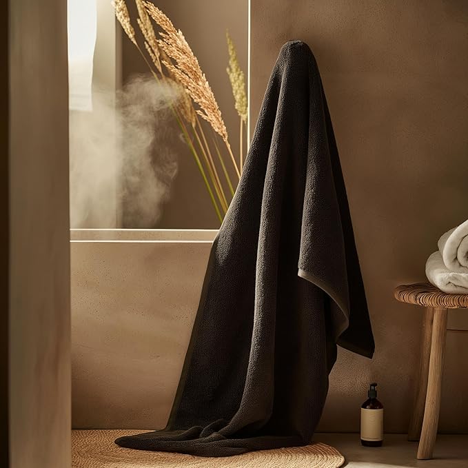 SALBAKOS 100% Turkish Cotton Jumbo Bath Sheet Towel Oversized 40x80 inch | Premium Hotel & Spa Quality, Soft, Absorbent, XL Bath Towels | Made in Turkey (Pack of 1, Black, Jumbo Bath Sheet)