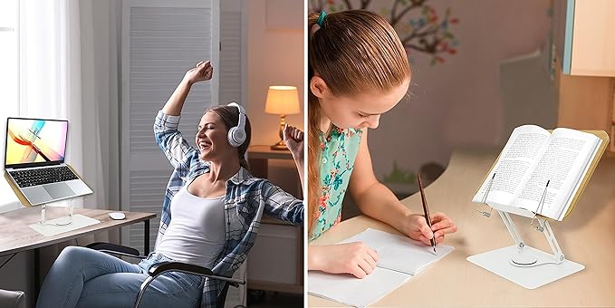 MNKXL Book Stand for Reading,360°Rotating Base Book Holder for Reading Hands Free,Cookbook Stand,Wooden Panel Aluminium Base Stand for Cookbook,Laptop,Textbook