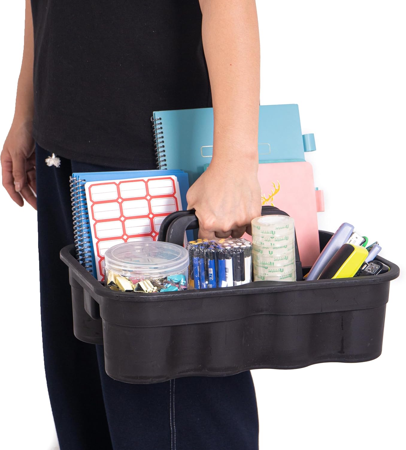 Matthew 3 Pack Large Plastic Tote Tool & Deluxe Supply Cleaning Caddy with Handle Portable Shower Basket Storage Caddy for Cleaning Products,Take-Out Drink,Bathrooms - Black