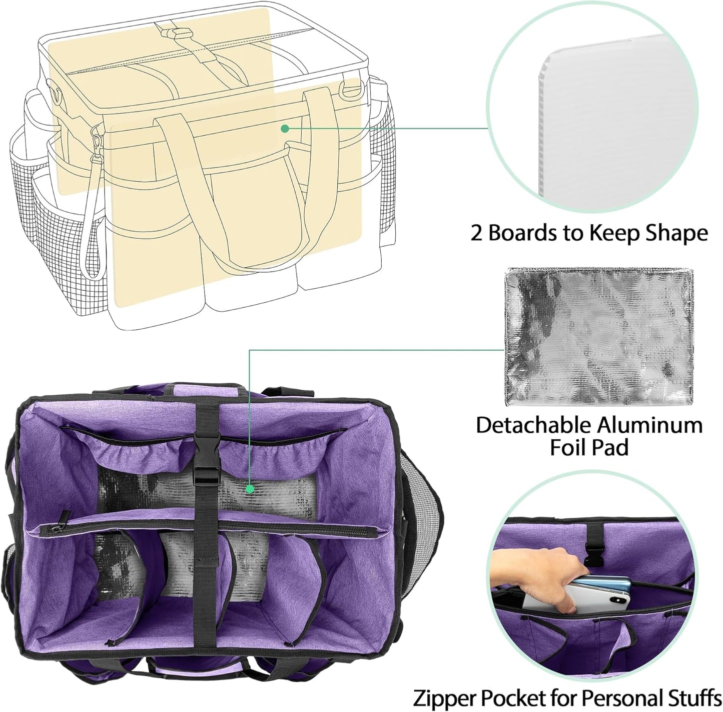 LoDrid Rolling Cleaning Bag with Detachable Trolley, Professional Cleaning Caddy with Shoulder Strap for Housekeepers, Portable Cart on Wheels for Supplies, Purple (Patent Design)