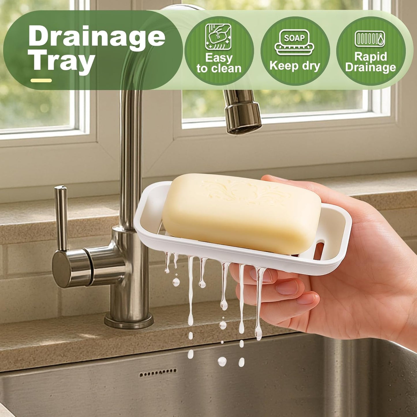 Travel Soap Case soap Holder,Leak Proof Soap Holder with Silicone Sealed lid,Keep Dry with Drainage Tray,Soap Dish for Travel, Gym, Bathroom, Outdoor, Camping, School(White)