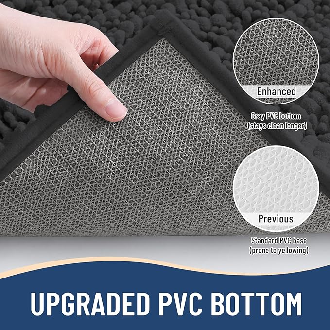 Arotive Luxury Chenille Bathroom Rug Mat, Extra Soft Thick Absorbent Shaggy Bath Rugs, Non-Slip Machine Wash Dry, Plush Bath Mats for Bathroom, Shower and Tub, 44x24, Dark Grey