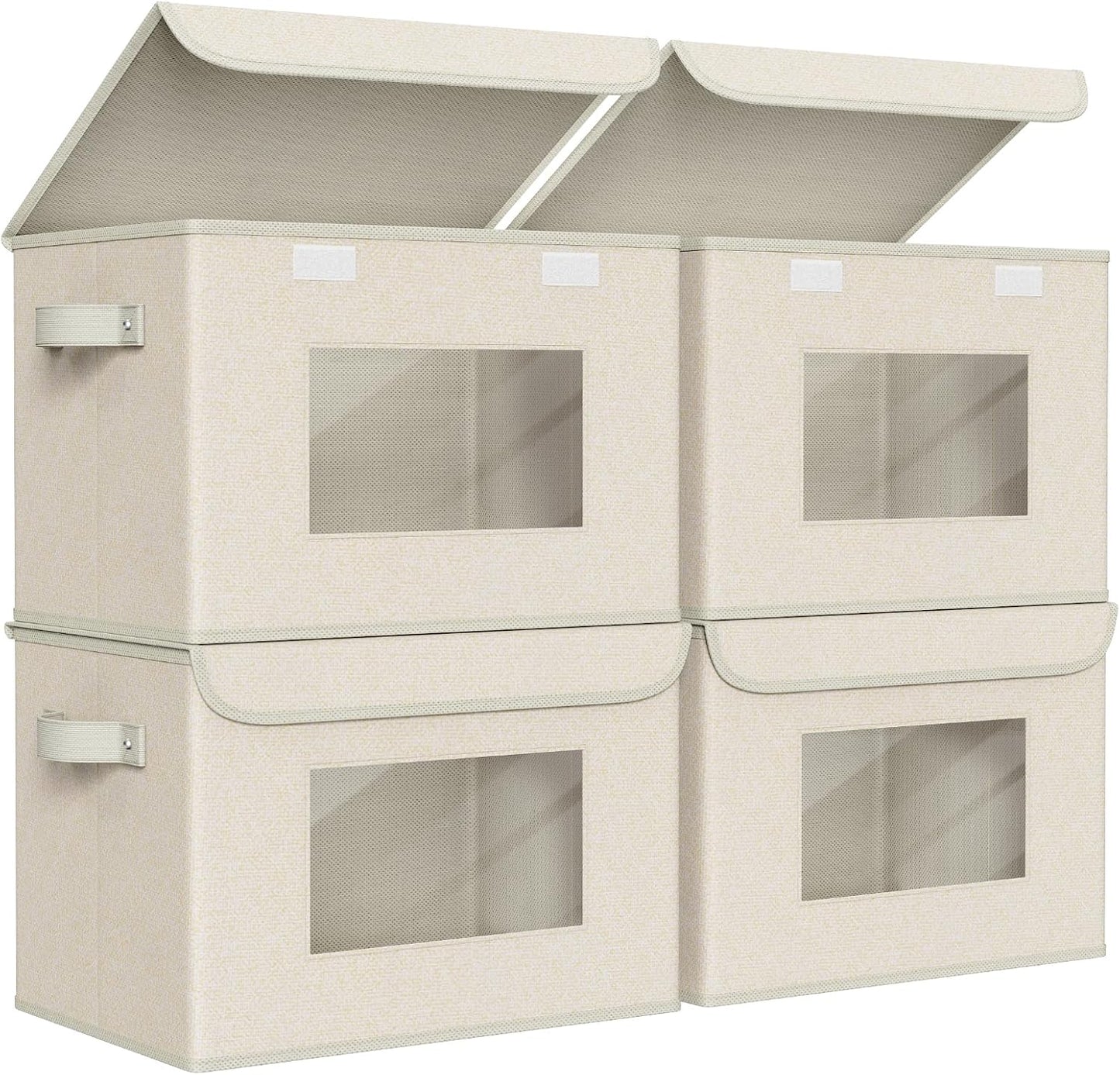 Univivi Collapsible Stackable Storage Bins with Lids [4-Pack] Foldable Fabric Closet Organizer Basket, Closet Organizers and Storage Cube Storage Bin for Home, Office, Bedroom (Beige, 17“ x 12” x 12")