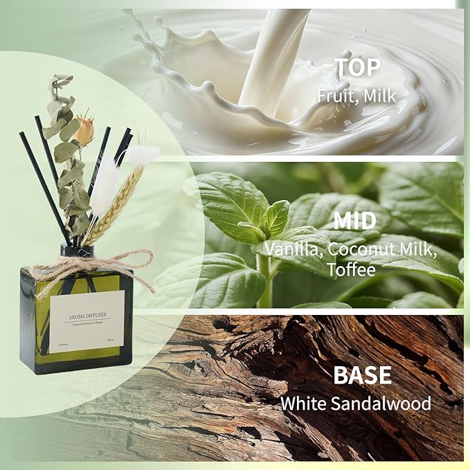 Reed Diffuser, 6 oz Vanilla Cream Scent Diffuser with 7 Sticks, 90 Days Long Lasting Reed diffusers for Home, Elegant Fragrance for Bathroom Bedroom Office Decor, Air Fresh