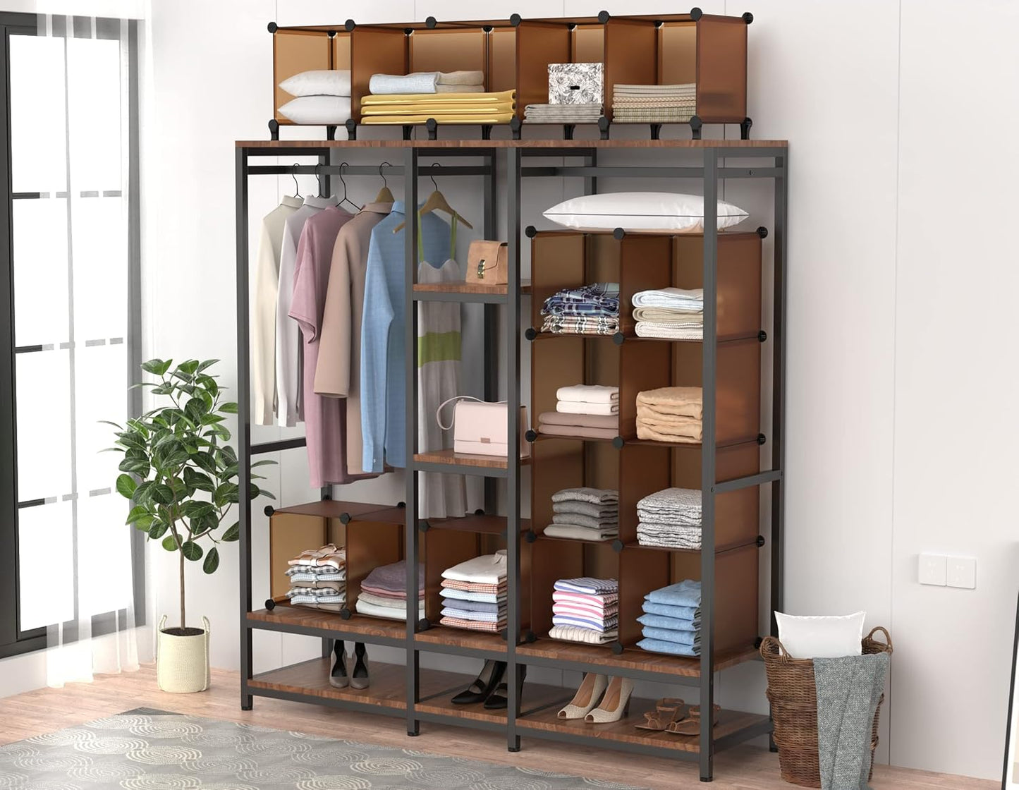 HOMIDEC Cube Storage Organizer 16-Cube Storage Shelf, Closet Organizer for Garment Racks, Closet Organizers and Storage with Metal Hammer, Bookshelf for Kids, (48.4 L x 12.2 W x 48.4 H Inches)