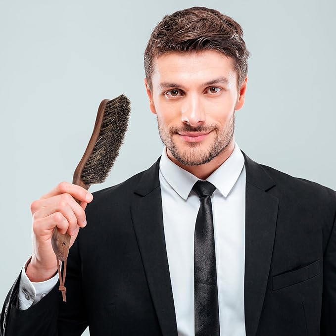 Lint Brush for Clothes with 100% Soft Horse Hair Bristle, Large Walnut Wood Handle, Lint Remover for Hat, Pet Hair, Suits, Cashmere, Wool, Velvet, Suede, Shoe