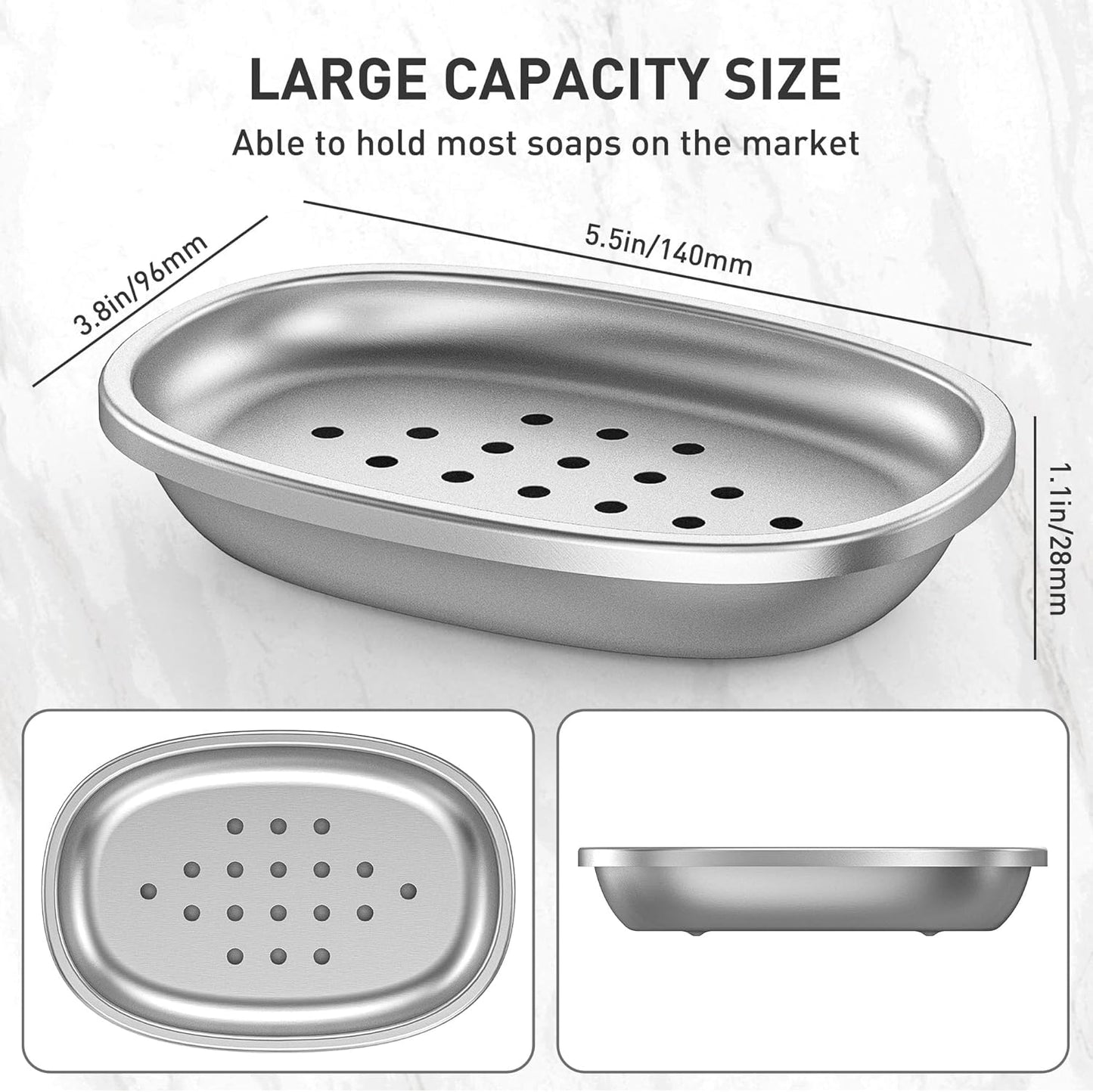 Double Layers Metal Soap Dish,Stainless Steel Soap Holder with Draining Tray for Bathroom Shower, Kitchen Sink, Highly Reliable and Durable