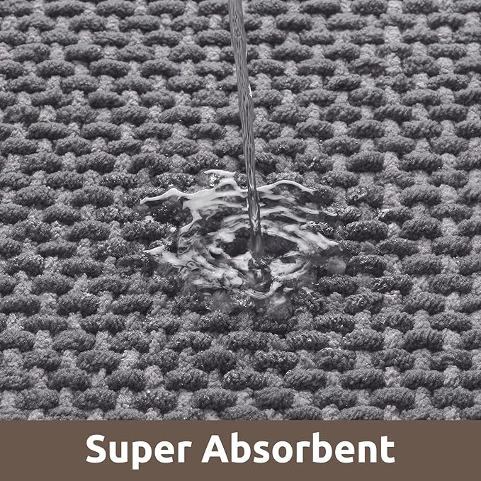 AMOAMI Chenille Bath Mat Super Absorbent Bathroom Mat Quick Dry Bath Mats for Bathroom Rubber Backed Bathroom Rugs Non Slip Washable Fit Under Door, Front of Bathtub, Sink, Darkgrey&LIGHTGREY 20"x32"