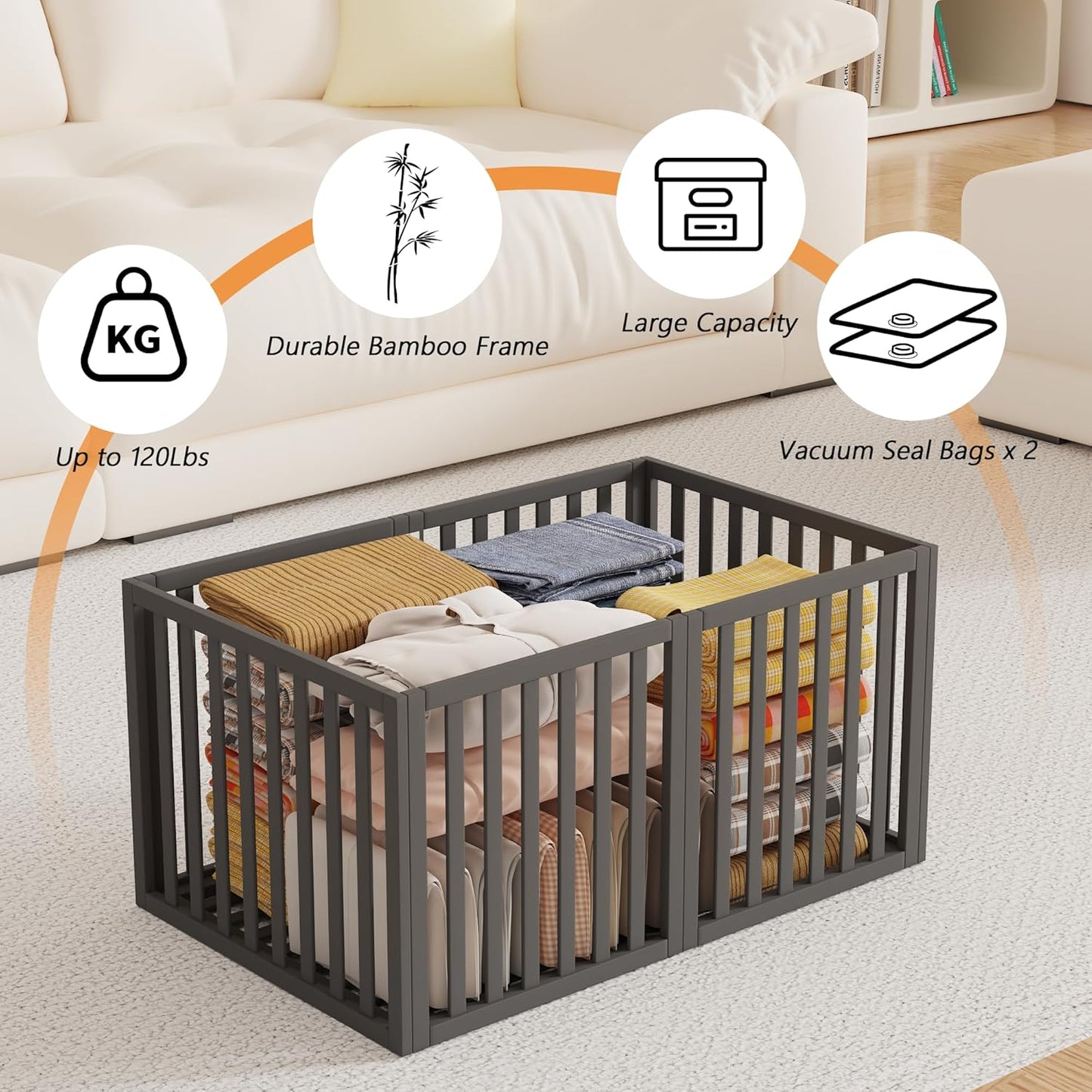 90 L Large Storage Bins, 2 Pack Clothes Storage Bins Foldable Closet Organizers Storage Containers for Clothing, Blanket, Comforters, Bed Sheets, Pillows and Toys(Black Tall (25"×16"x12"))