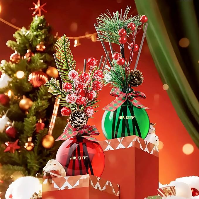 Airkeep Christmas Reed Diffusers Set, 5.07 oz Christmas Spice Scented Diffuser with 8 Sticks,Long Lasting Home Fragrance for Long Days, Perfect for Bathroom, Shelf Decor, Air Fresheners