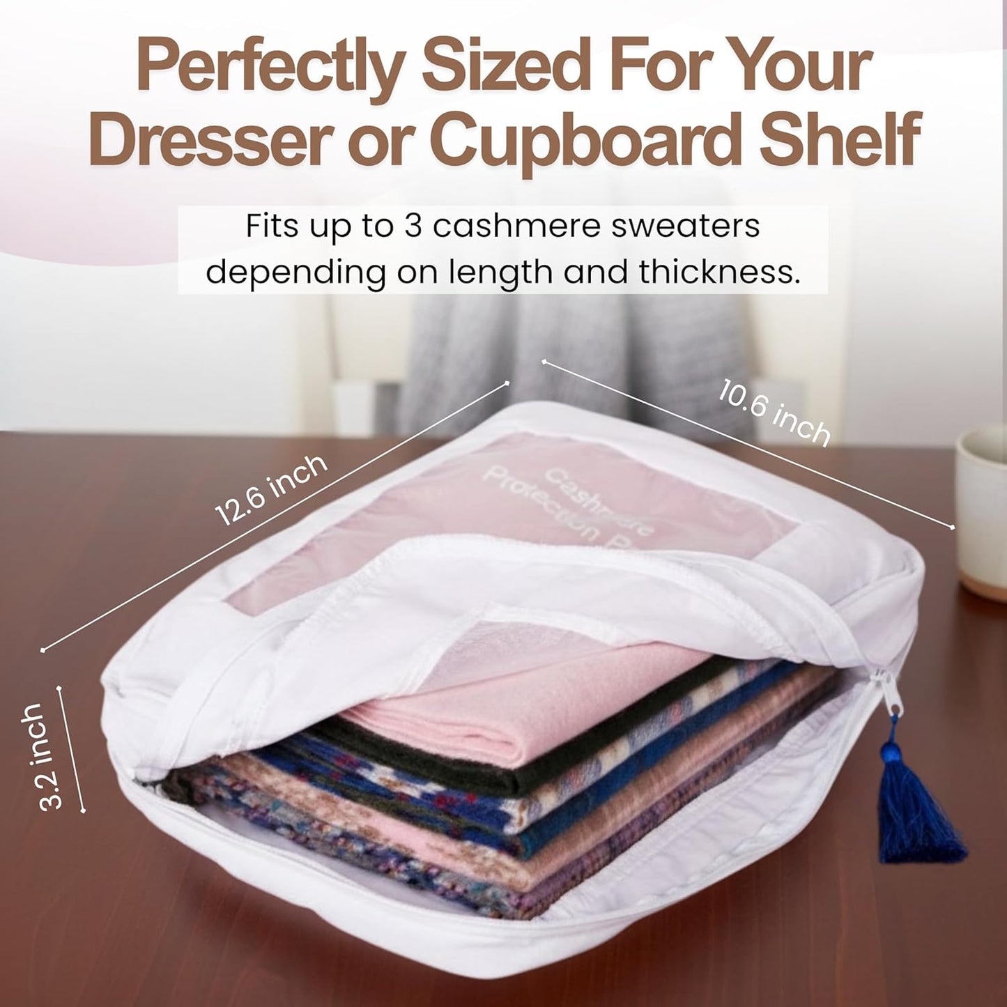 The Cashmere Choice Cashmere Storage Bags for Clothes, Sweaters, Scarves – 100% Cotton Garment Bag – Standard Size