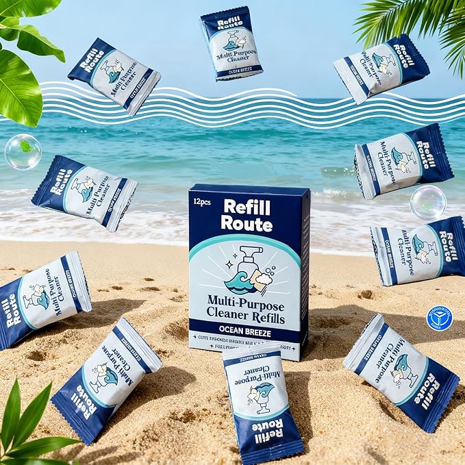 Eco-Friendly All Purpose Cleaner Tablets Refill – Multipurpose Cleaner Spray Concentrate for Kitchen, Bathroom & Home –Plastic-Free, Family Safe Multipurpose Cleaner – 12 Pack (Ocean Breeze)