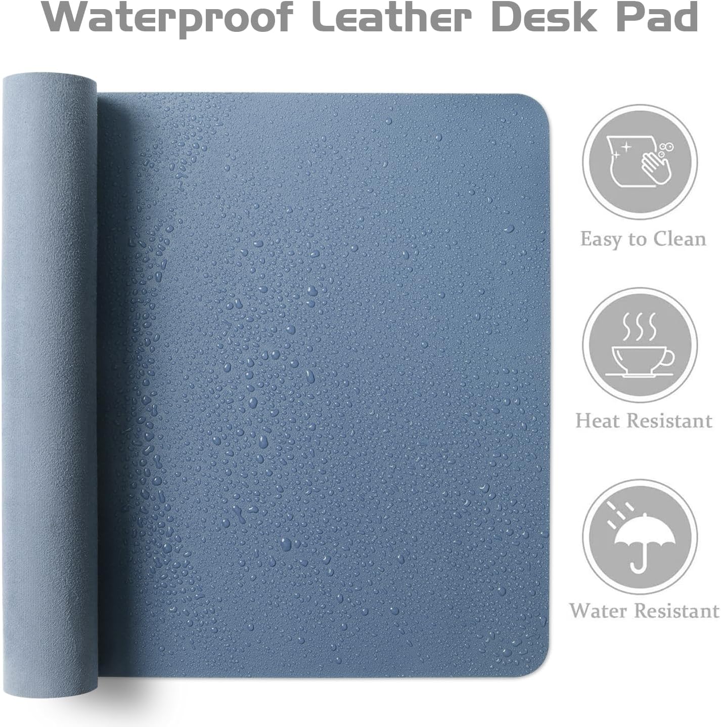 Aothia Leather Desk Pad Protector, Office Desk Mat, Large Mouse Pad, Laptop Desk Pad, Non-Slip PU Leather Desk Blotter, Waterproof Desk Writing Pad for Office and Home (Denim Blue, 55" x 17")
