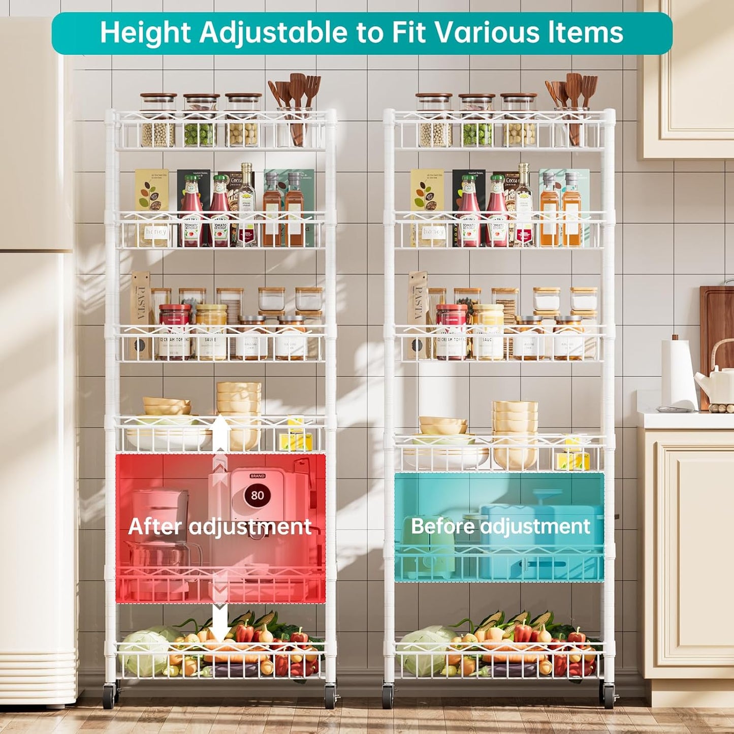 SINGAYE 6 Tier Basket Shelf Wire Shelving Unit Adjustable Storage Shelves Big Basket Rack for Garage Kitchen Office Pantry Corner 17" Dx12 Wx63 H White