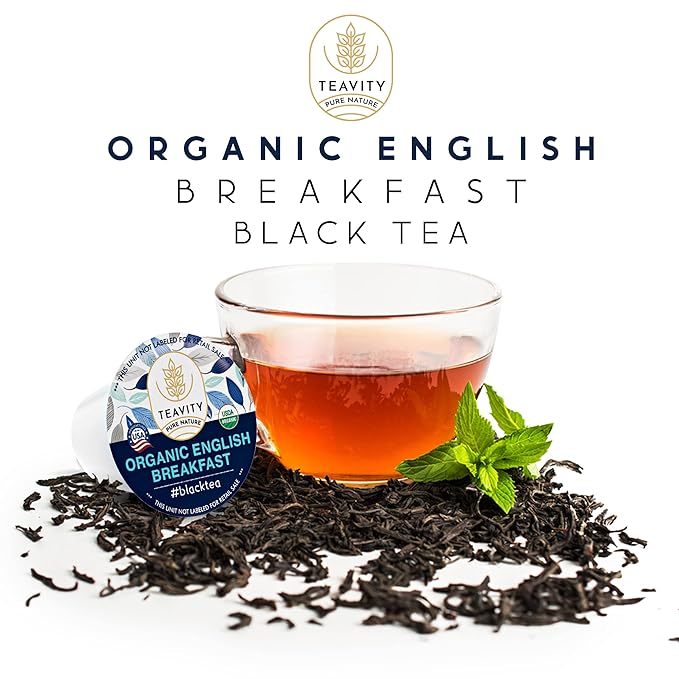 Organic English Breakfast Tea Pods for Keurig - Naturally Caffeinated Unsweetened Black Tea Pods by Teavity (36 Tea Pods)