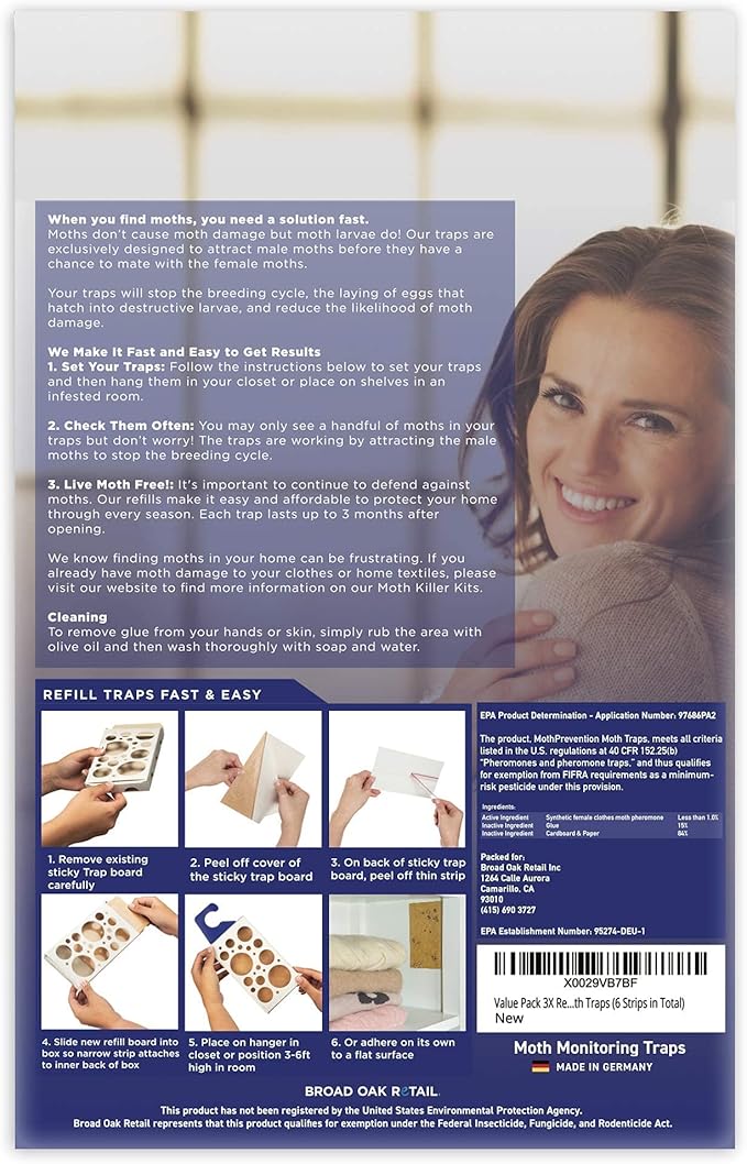 Clothes Moth Traps + Replacement Strips (9 Strips in Total) - Traps & Refills for MothPrevention Moth Traps - for Closets & Clothing