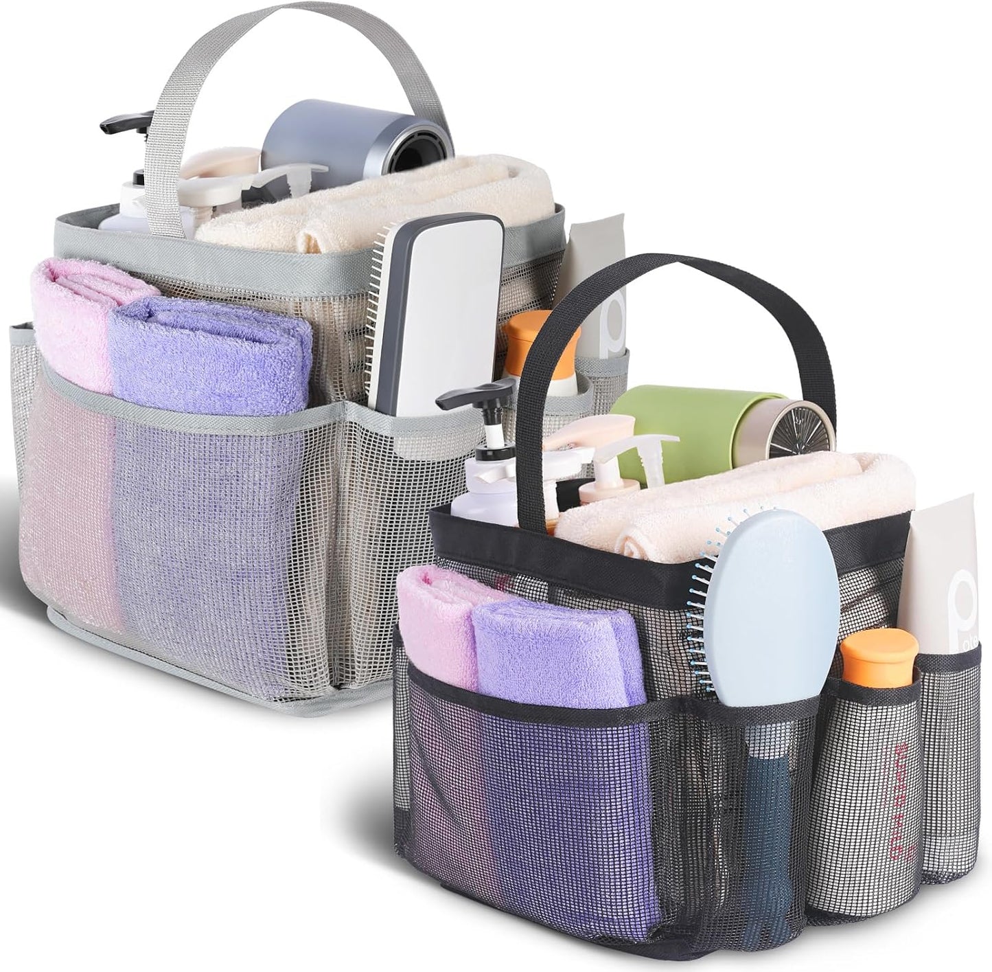 EUDELE 2 Pack Mesh Shower Caddy Portable for College Dorm Room Essentials, Shower Caddy Dorm with 8-Pocket Large Capacity,Shower Bag for Beach,Swimming,Gym