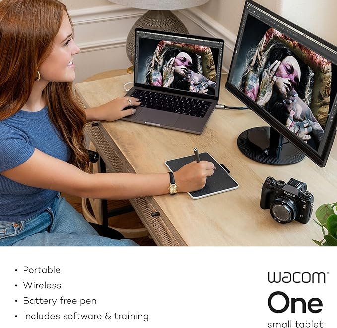 Wacom One Bluetooth Drawing Tablet, Small 7.4" x 5.5" Compact Graphics Tablet, Entry-Level Creative Design Pad with Creative Software for Chromebook, Mac, Windows PC, Android