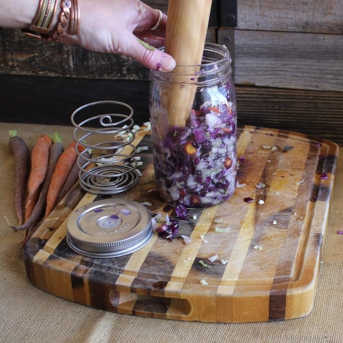 Stainless Steel Fermentation Jar Kit | 3 Waterless Fermenter Airlock Lids & 3 Pickle Helix Fermentation Weights, for Wide Mouth Mason Jars | Recipe eBook Included with Fermenting Kit