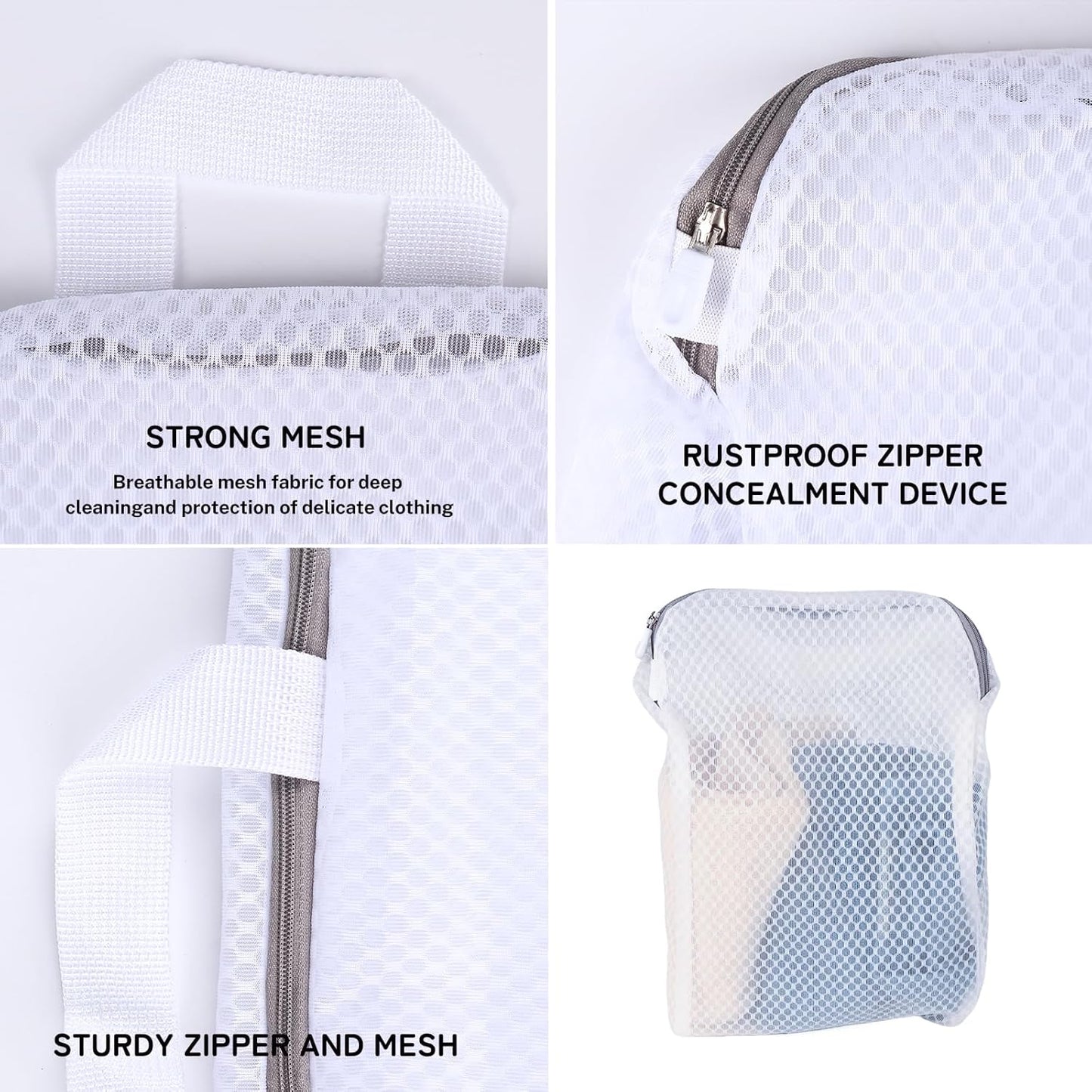4 Pack Mesh Laundry Bag Mesh Laundry Bags Laundry with Handle for Washing Socks, Baby Items, Lingerie, Travel Garments (WHITE, 4)